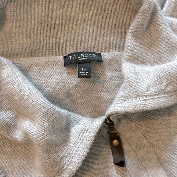 Talbots Christmas Sweater Birds Cowl Zip Lambswool Wool Gray Large Petite LP - Picture 3 of 4